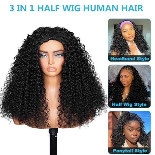 24" Water Wave Half Wig Human Hair 200% Density Glueless