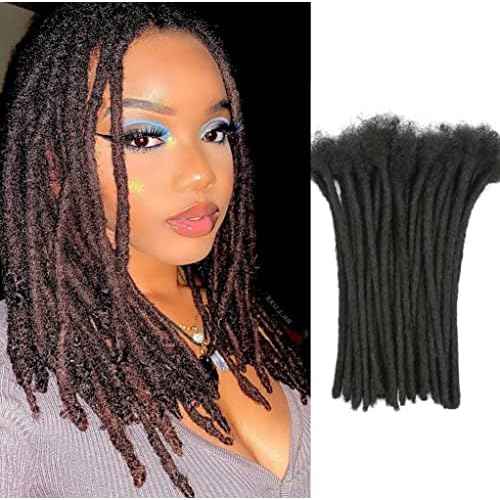 0.8cm Width 10Inch 60 Strands Dreadlock Extensions Real Human Hair 100% Handmade Permanent Loc Extensions Human Hair for Women/Men Can Be Curled and Bleached(width 0.8cm #1B color)