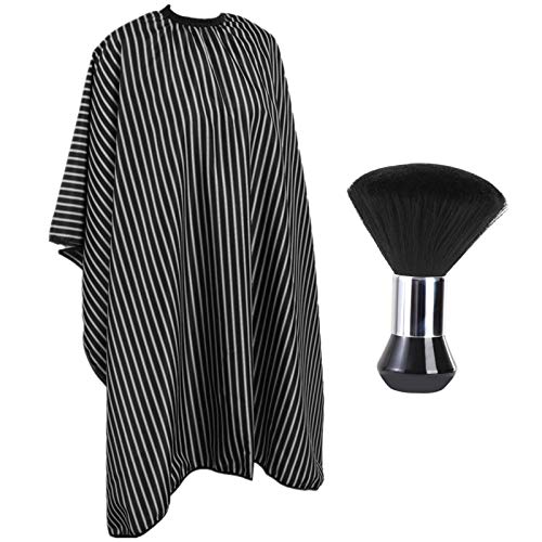 Professional Hair Cutting Cape & Neck Duster Brush Set - Large Size Black & White Stripes