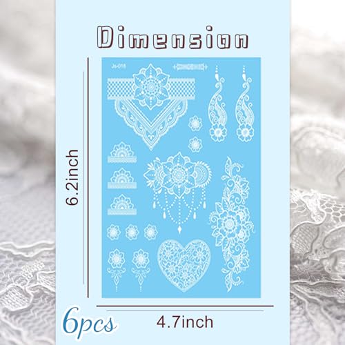 White Lace Temporary Tattoo Stickers - 6 Sheets