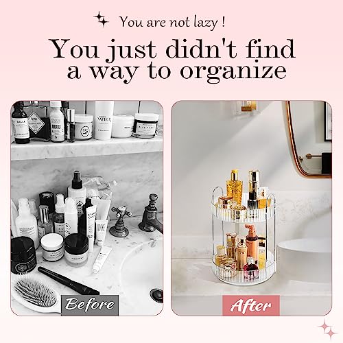 Rotating Makeup Organizer, 360¡Æ Spinning Makeup Storage Holder Rack, Dresser Bathroom Organizer Countertop, Large Capacity Perfume Skincare Lipstick Organizer for Vanity.(2 Tiers, Transparent)