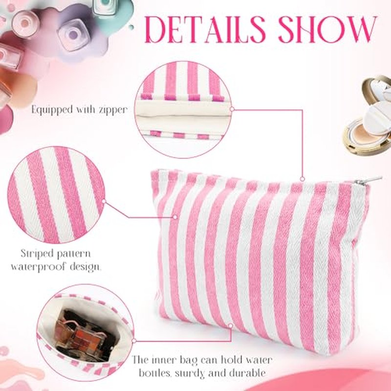 Abbylike 6-Pc Pastel Striped Canvas Makeup Bag Set
