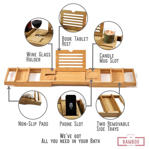 Bamboo Bathtub Caddy Tray Expandable 29-41 Inches | Book Stand
