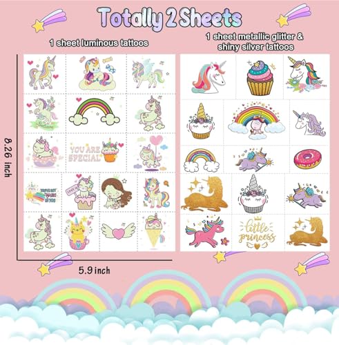 Leesgel Unicorn Temporary Tattoos for Kids - 32 Styles