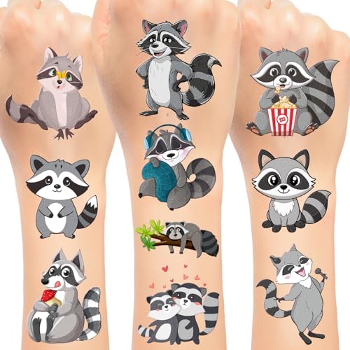 Raccoon Temporary Tattoo Stickers, 144 PCS 24 Sheets Party Favors