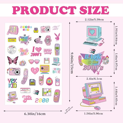Y2K Temporary Tattoos - 200+ Designs, 8 Sheets for Party