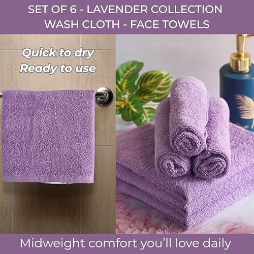 Lavender Cotton Washcloths 12x12" 6-Pack Soft Absorbent