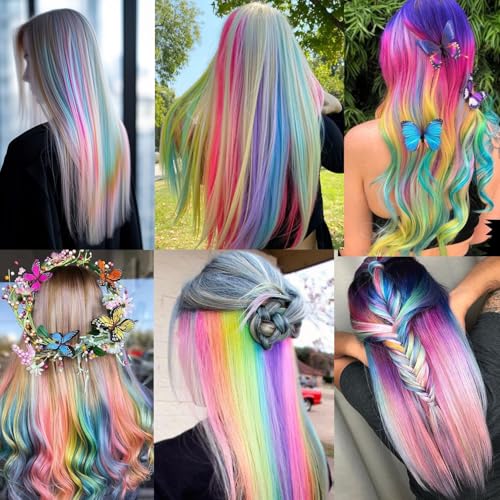 10Pcs Glow in the Dark Clip-In Hair Extensions 20" Colorful