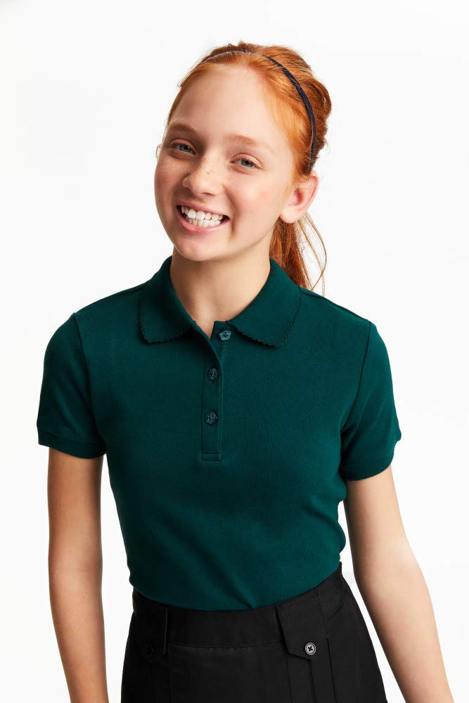 French Toast Girls' Picot Collar S/S Polo - Green, 6/6x