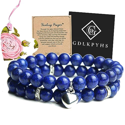 Healing Bracelets for Women - Lapis Lazuli Bracelet - Healing Prayers Crystal Bracelet, 8mm Natural Stone Anti Anxiety Stress Relief Yoga Beads Get Well Soon Gifts