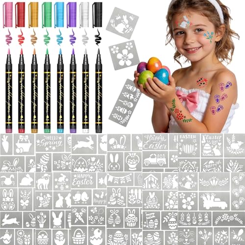 145 Piece Easter Face Paint Stencils & 8 Body Markers Set