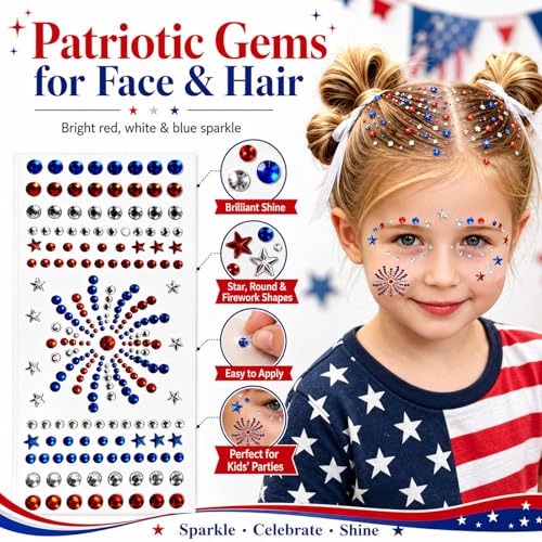 4th of July Face Gems - Patriotic Star Rhinestone Stickers