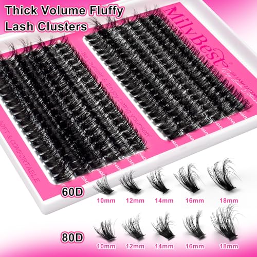 MilyBest Fluffy Volume Lash Clusters Kit 10-18mm D Curl for Eyelash Extensions