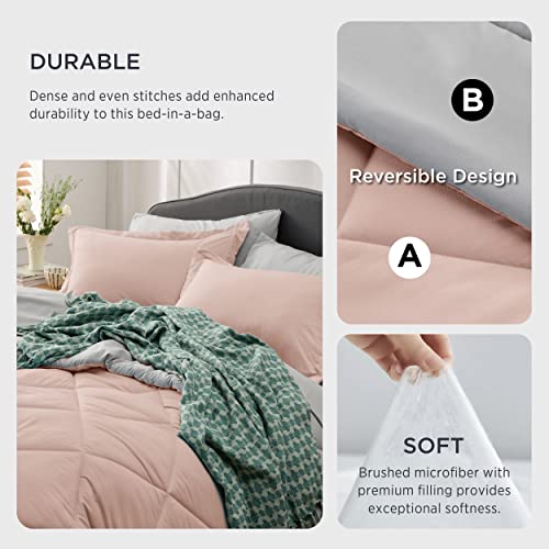 Bedsure Blush Pink Twin Comforter Set - 5 Pieces Reversible Twin Bed in a Bag, Extra Long Twin Bed Set with Comforters, Sheets, Pillowcase & Sham, Twin Bedding Sets for College