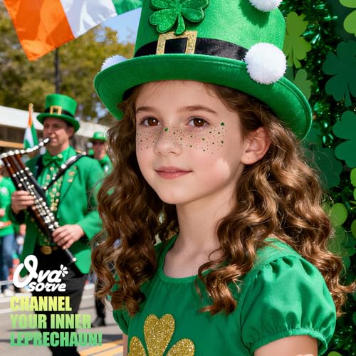 Green Glitter Shamrock Temporary Tattoos - 8 Sheets Waterproof Face Stickers