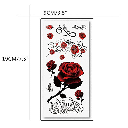 Temporary Tattoos Red Rose Fake Tattoos Sticker for Women 5 Sheets