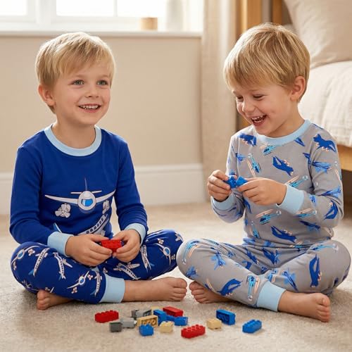 DAUGHTER QUEEN Boys Pajamas 4 Pieces Long Set 100% Cotton Sleepwear Size 18 Months-12 Years