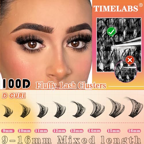 Fluffy Eyelash Extension Kit 100D 288pcs Volume Lash Clusters Kit 9-16mm D Curl Individual Lashes Clusters DIY Lash Extension Kit Clusters Lash with Bond and Remover Lash Applicator by TMIELYBS