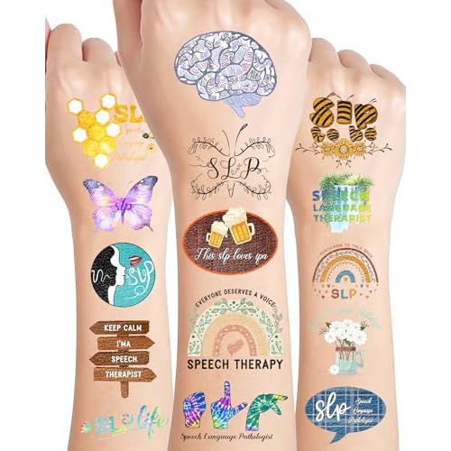 196Pcs Speech Language Pathologist Temporary Tattoos- Fun SLP Stickers Tattoos Gifts for Speech Therapy Month Decorations Classroom