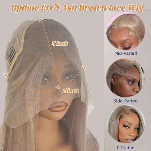 Ash Blonde Bob Wig Human Hair 13x4 HD Transparen Lace Frontal Wig Human Hair for Black Women,Glueless Ash Blonde Straight Bob Wigs Human Hair Pre Plucked 150% Density Short Blonde Wigs Human Hair