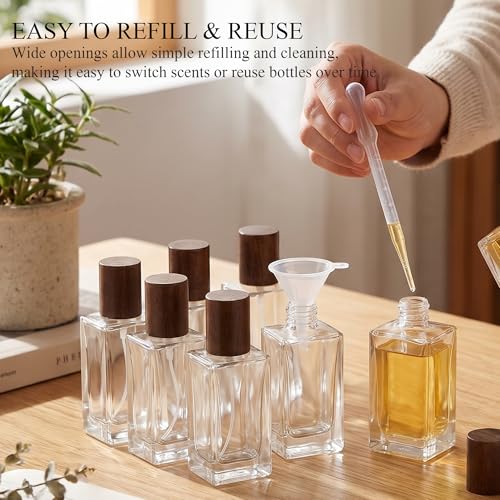 YU FENG 8 Pack 50ml Glass Perfume Spray Bottles with Wood Grain Caps