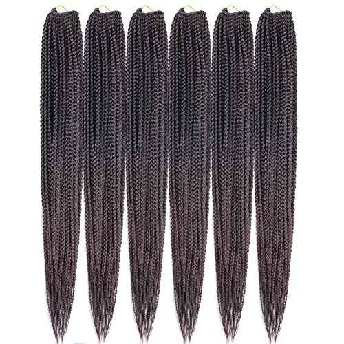 6 Packs/Lot 22 Strands/Pack Medium Box Braids Crochet Hair 30 Inch 1cm in Diameter 3X Synthetic Braiding Hair Extensions (24 Inch, T1B/33)