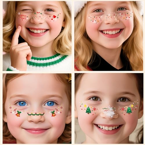 Christmas Face Temporary Tattoos, 6 Sheets Glitter Freckles