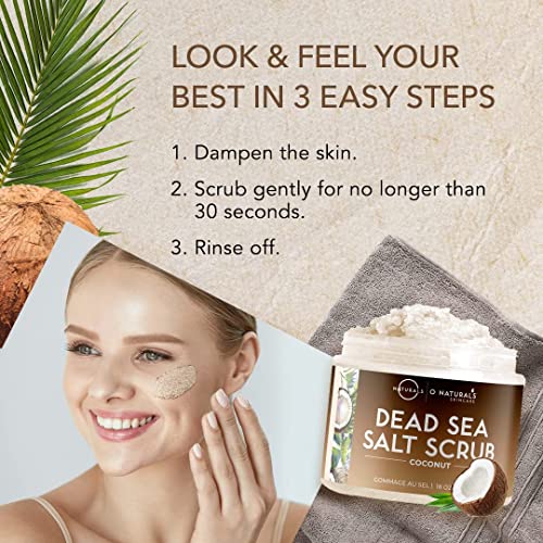 O Naturals Exfoliating Coconut Oil Dead Sea Salt Deep-Cleansing Face & Body Scrub. Anti-Cellulite Tones Helps Oily Skin, Acne, Ingrown Hairs & Dead Skin Remover. Essential Oils, Sweet Almond 18oz