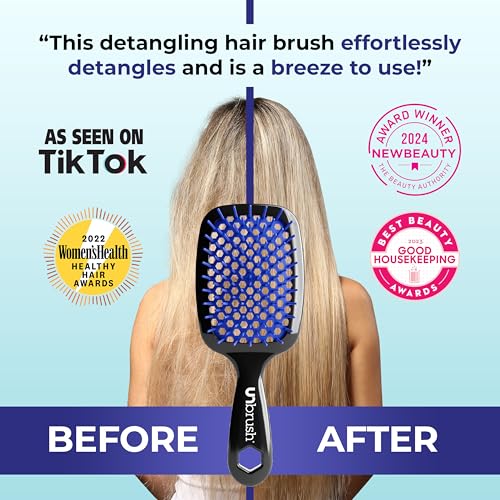 FHI Heat UNbrush Detangling Brush for Pain-Free Brushing on All Wet or Dry Hair Types — Durable DuoFlex Anti-Static Bristles, Lightweight Handle, Vented Hair Brush, Galaxy Blue