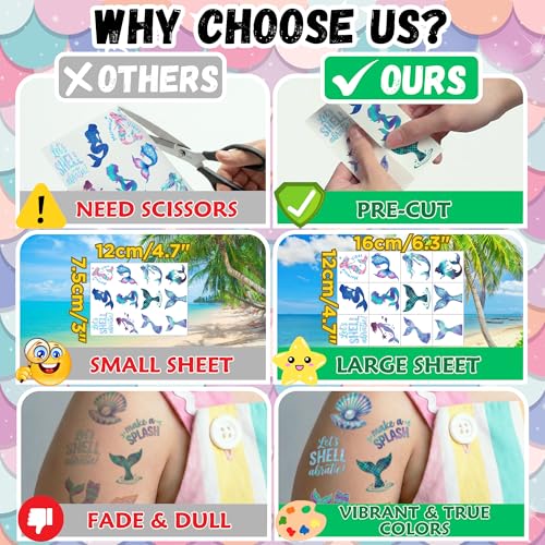 96 Mermaid Temporary Tattoos - Party Favors & Stickers