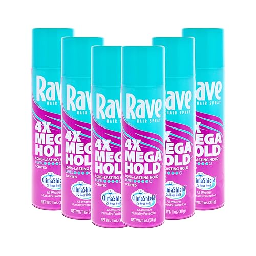 Rave 4X Mega Long-Lasting Firm Hold Scented Hair Spray for Heat Protection, Volume and Shine - ClimaShield for Extra Humidity & Minimizes Frizz - 6 pc