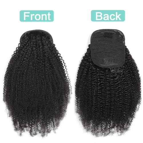 Human Hair Afro Kinky Curly Ponytail Drawstring Ponytail 4C for Black Women Afro Puff Drawstring Ponytail Extension Human Hair Natural Black 16 Inch