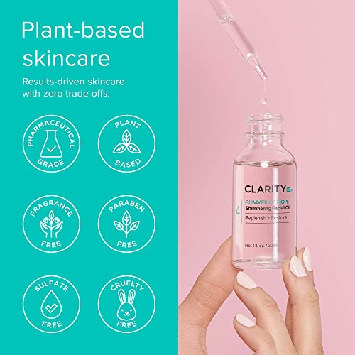 ClarityRx Glimmer of Hope Shimmering Restorative Face Oil, Natural Plant-Based Moisturizing Facial Treatment with Coconut, Rose & Jojoba for Dry & Aging Skin (1 fl oz)