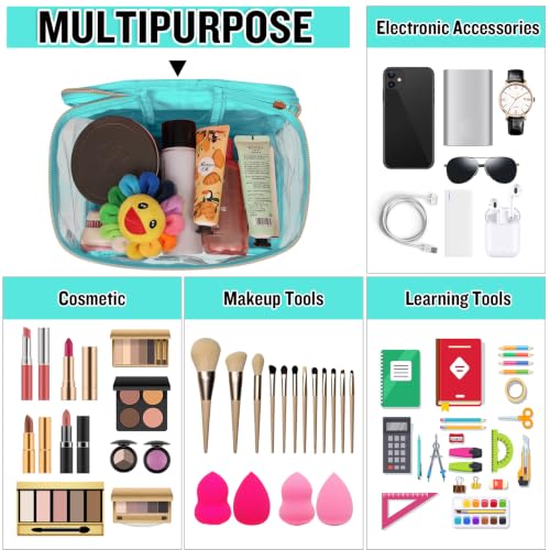 Izuzta Green Chenille Letter Clear Makeup Bag with Handle - Waterproof Travel Toiletry Organizer