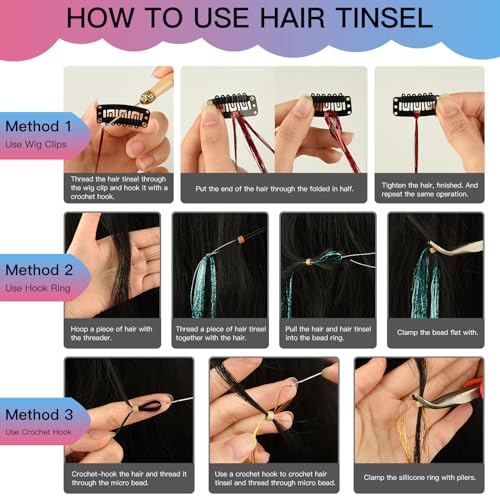 Hair Tinsel Kit 20 Colors 4000 Strands 47 Inches