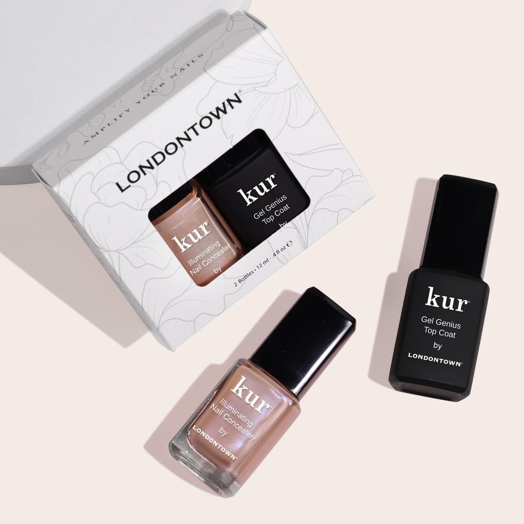 LONDONTOWN kur Go Bare Nail Conceal & Go Duo Set, Includes Go Bare Nail Illuminating Concealer & Gel Genius Top Coat, 2 Piece Set, 0.4 Fl Oz