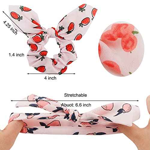 20 Pack Scrunchies for Thick Hair: Cute Ribbon Hair Ties with Fruit Bows for Girls and Women, Ponytail Holders Hair Accessories