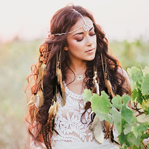 12 Pcs Feather Hair Clips with Comb - Boho Braided Beads