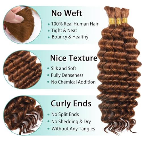 #30 Brown Deep Wave Braiding Hair 34 Inch 3 Bundles