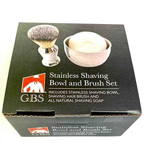 G.B.S Men's Wet Shaving Gift Set, Stainless Handle Shaving Brush, Stainless Shave Soap Bowl and Natural Shaving Soap, 3 Pieces Grooming Kit for Men