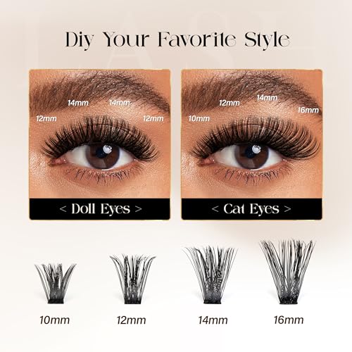 BEFER D Curl Eyelash Clusters, 216 Pcs, 10-16mm Reusable