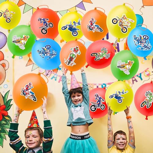 72-Piece Dirt Bike Party Favors Pack - Punch Balloons & Tattoos