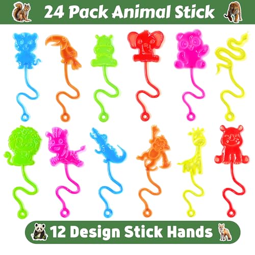 48PCS Animal Jungle Party Favors - 24PCS Temporary Tattoos & 24PCS Stick Hands Party - Perfect Birthday Party Supplies, Goodie Bag Stuffers, Treasure Box Toys, Classroom Prizes, and Student Gifts
