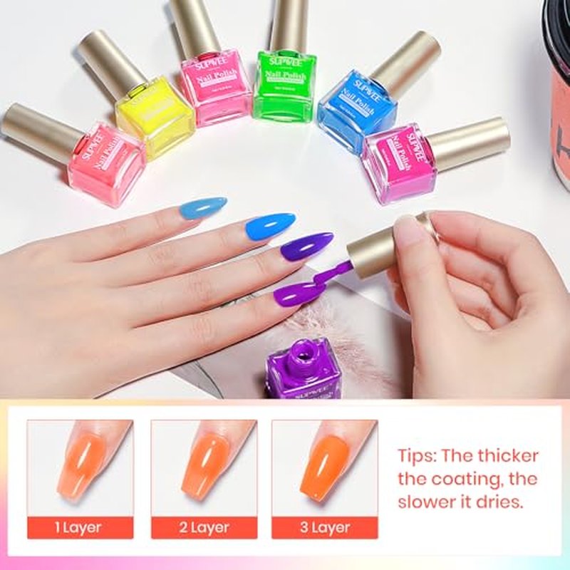 12-Color Neon Nail Polish Set - Quick Dry, No Lamp Needed