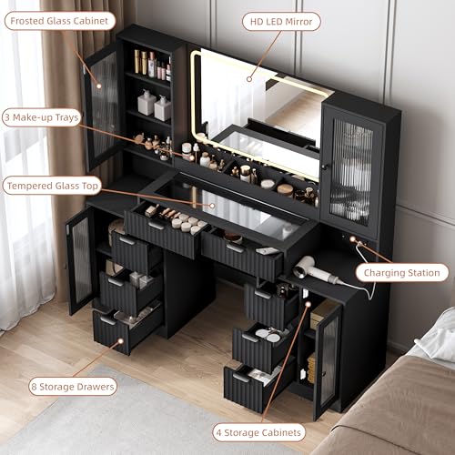 55-Inch Makeup Vanity Desk with Mirror & RGB Lights