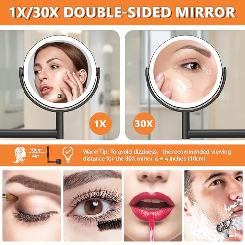 Auxmir 7" Wall Mounted Lighted Makeup Mirror 1X/30X Magnifying