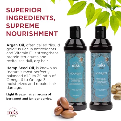 MKS eco Nourish Shampoo for Fine Hair, Light Breeze (10 fl oz) + MKS eco Hydrate Conditioner for Fine Hair, Light Breeze (10 fl oz) - Moroccan Argan Oil, Hemp Seed Oil - Vegan, Cruelty Free