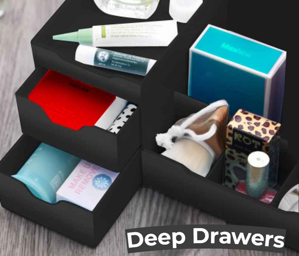 Mantello Modern Minimalist Black Bathroom Organizer - 9 Compartment Countertop Sink Tabletop Caddy for Men Women - Makeup Skincare Toiletries Organizer