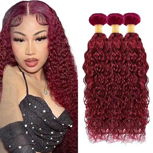 Burgundy Water Wave Human Hair Bundles 18-22 Inch