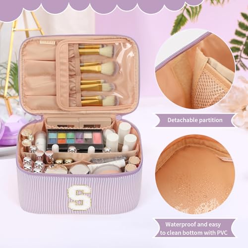 OCHEAL Personalized Makeup Bag for Women, Purple Initial S